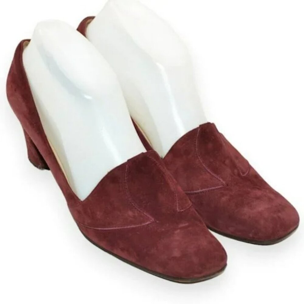 Vintage 70s Eva Burgundy Wine Brown-Red Italian Leather Suede Pumps Heels 8.5 N